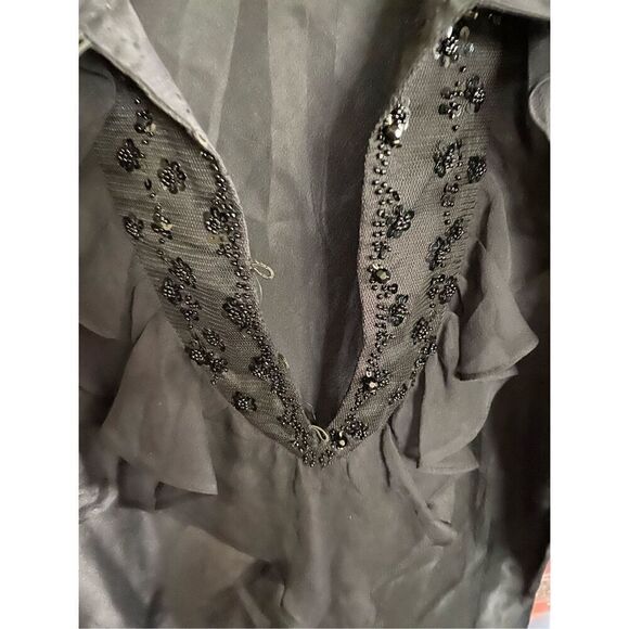 Cache women’s vintage, black silk blouse with beads and Sequin trim size 6 - Picture 5 of 6